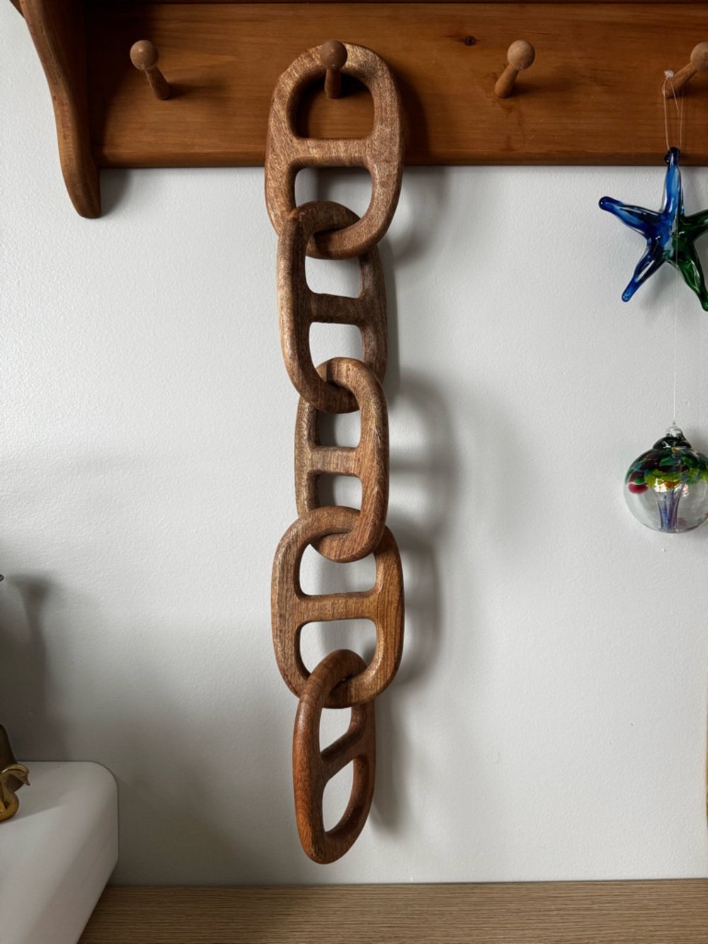 Hand-Carved Wooden Chain Wall Hanging - Brown